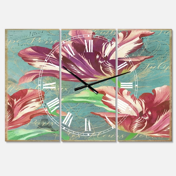 Designart 'Vintage Tulips in Paris' Oversized Cottage Wall Clock