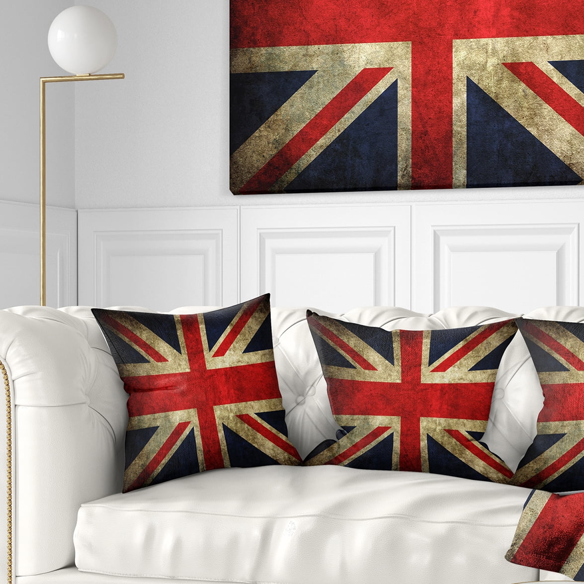 Designart Vintage UK Flag - Contemporary Throw Pillow - 16x16