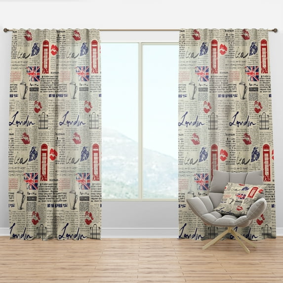 Designart 'Vintage UK London Kiss Print' Modern & Contemporary Curtain Panel