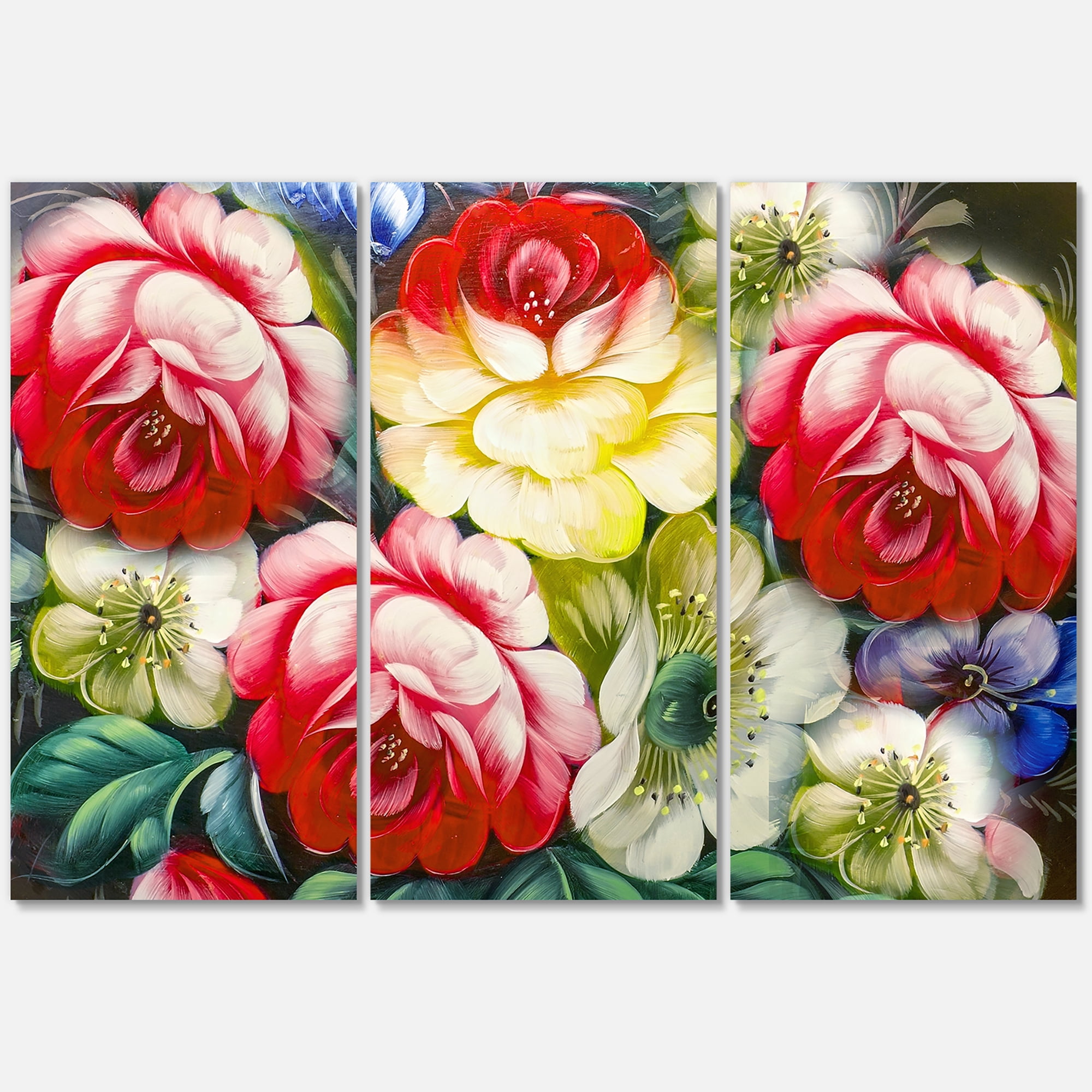 Designart ' Vintage VIbrant Yellow and Red Flower Still Life I ' Traditional Canvas Wall Art Print