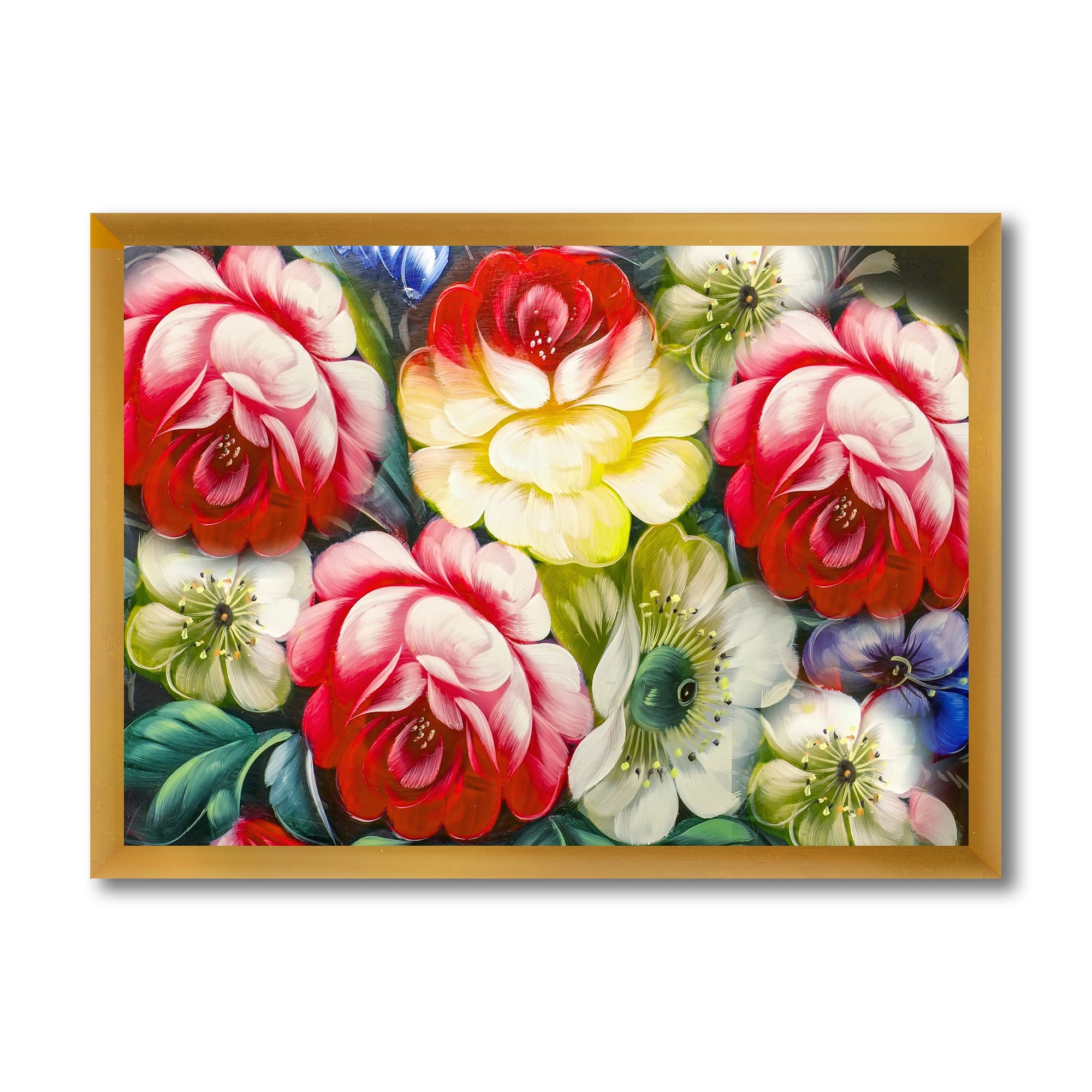 Designart 'Vintage VIbrant Yellow and Red Flower Still Life I' Traditional Framed Art Print