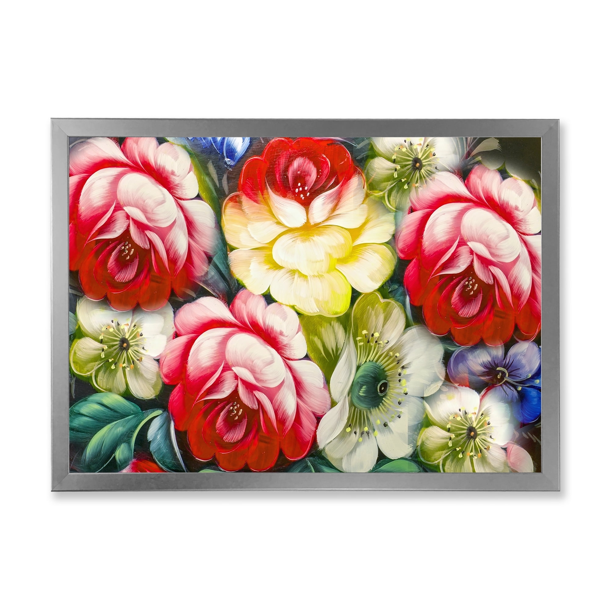 Designart 'Vintage VIbrant Yellow and Red Flower Still Life I' Traditional Framed Art Print
