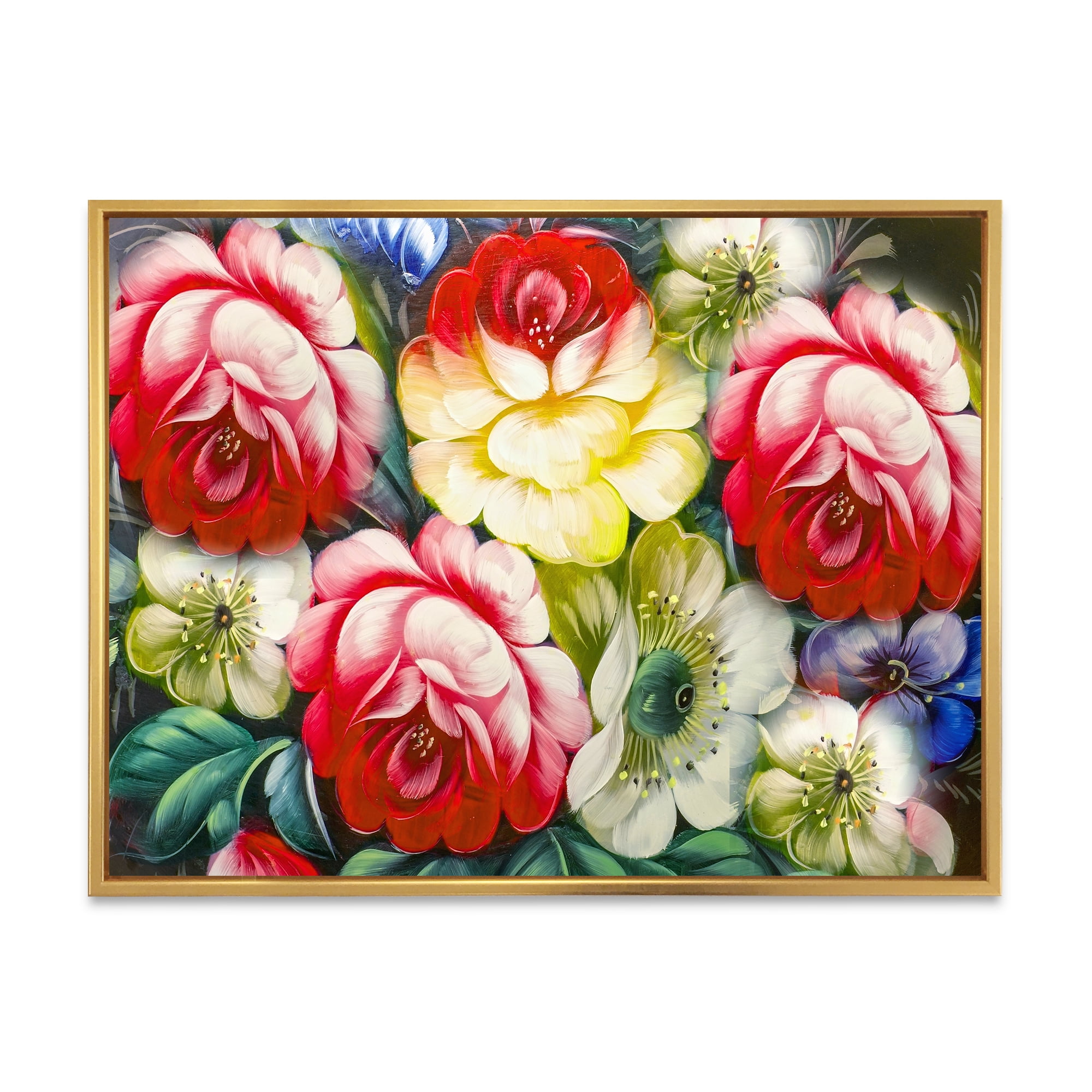 Designart 'Vintage VIbrant Yellow and Red Flower Still Life I' Traditional Framed Canvas Wall Art Print