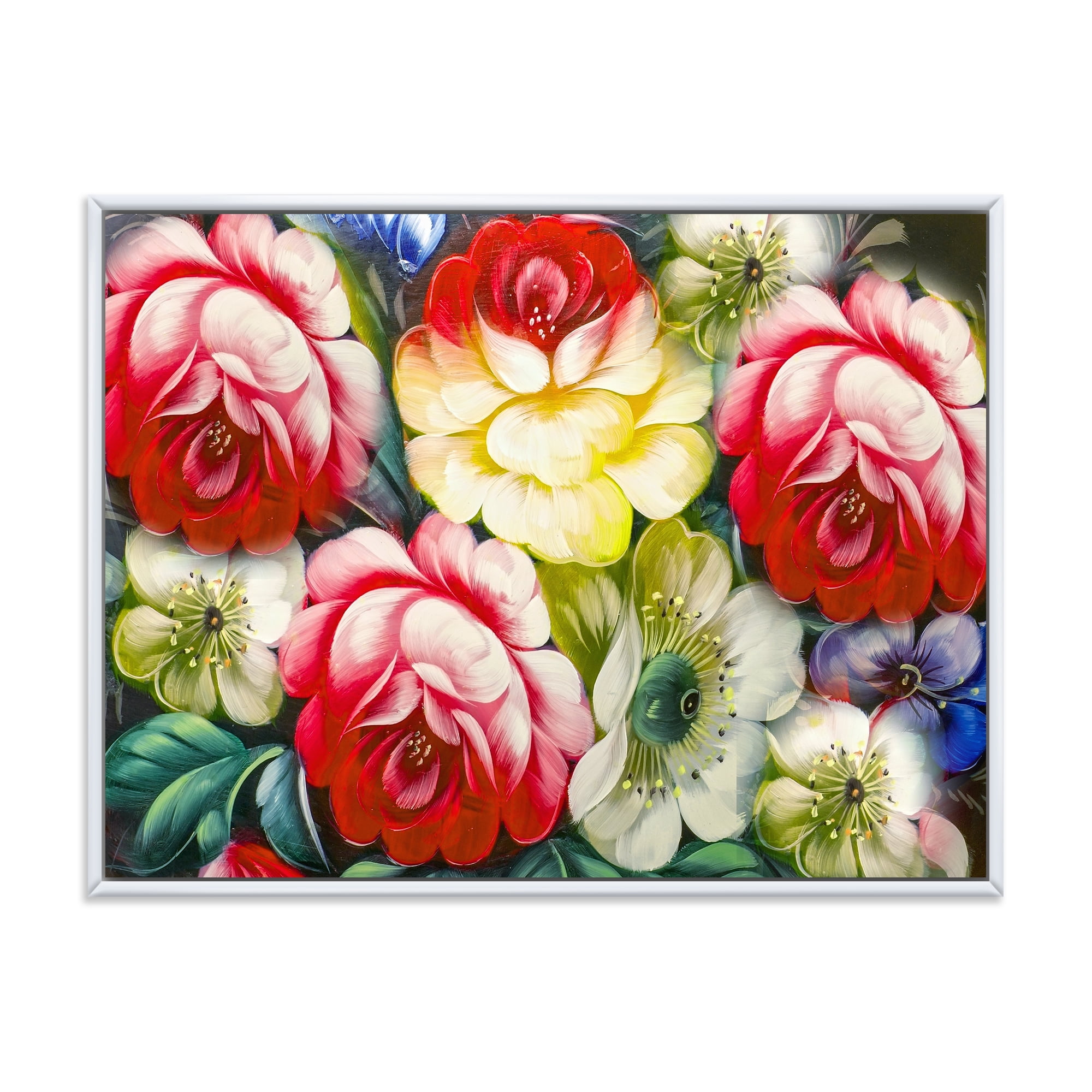 Designart 'Vintage VIbrant Yellow and Red Flower Still Life I' Traditional Framed Canvas Wall Art Print