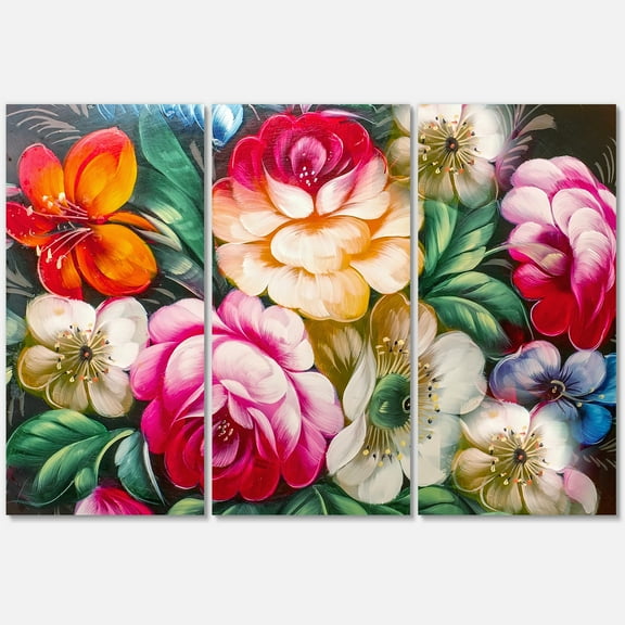 Designart ' Vintage VIbrant Yellow and Red Flower Still Life II ' Traditional Canvas Wall Art Print