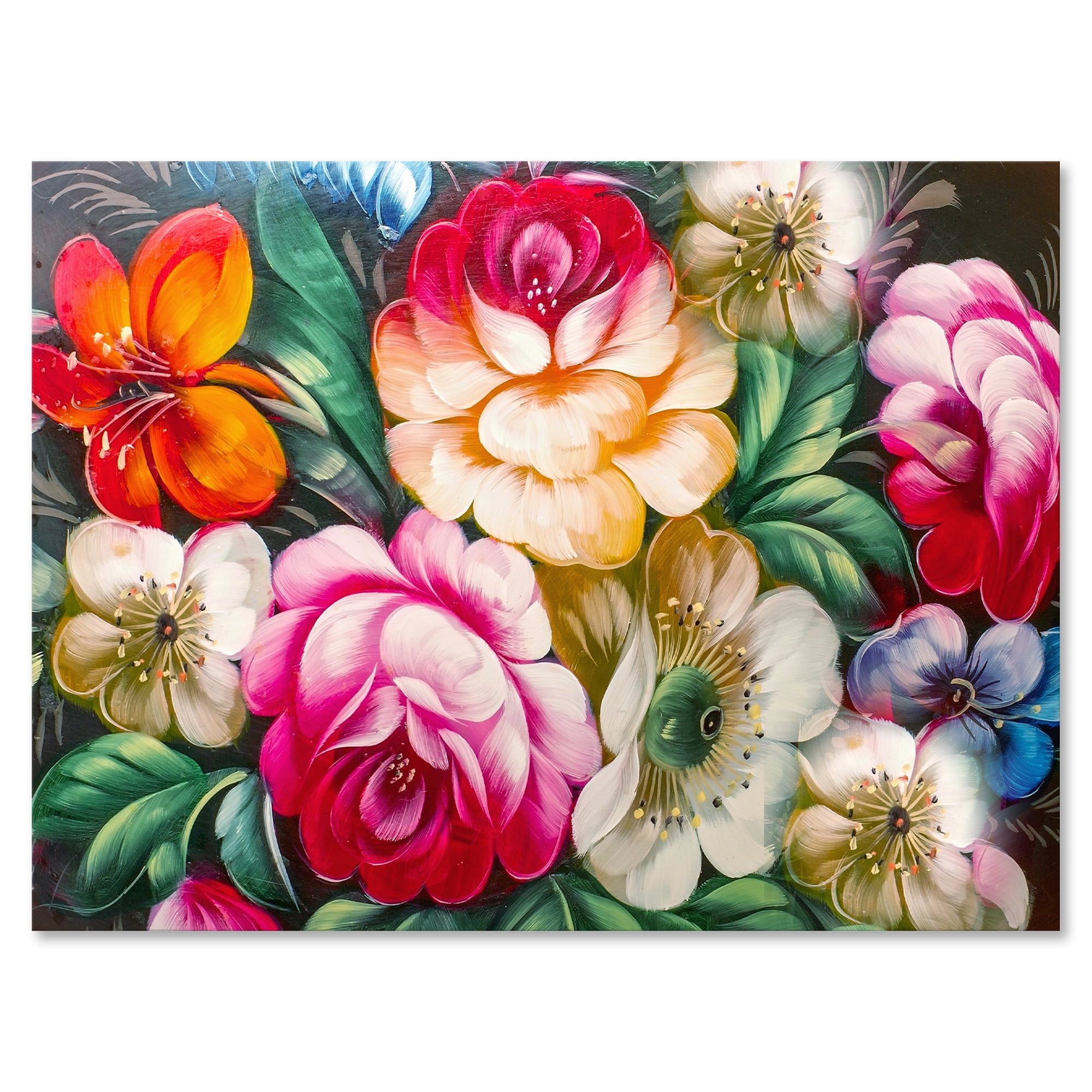 Designart ' Vintage VIbrant Yellow and Red Flower Still Life II ' Traditional Canvas Wall Art Print