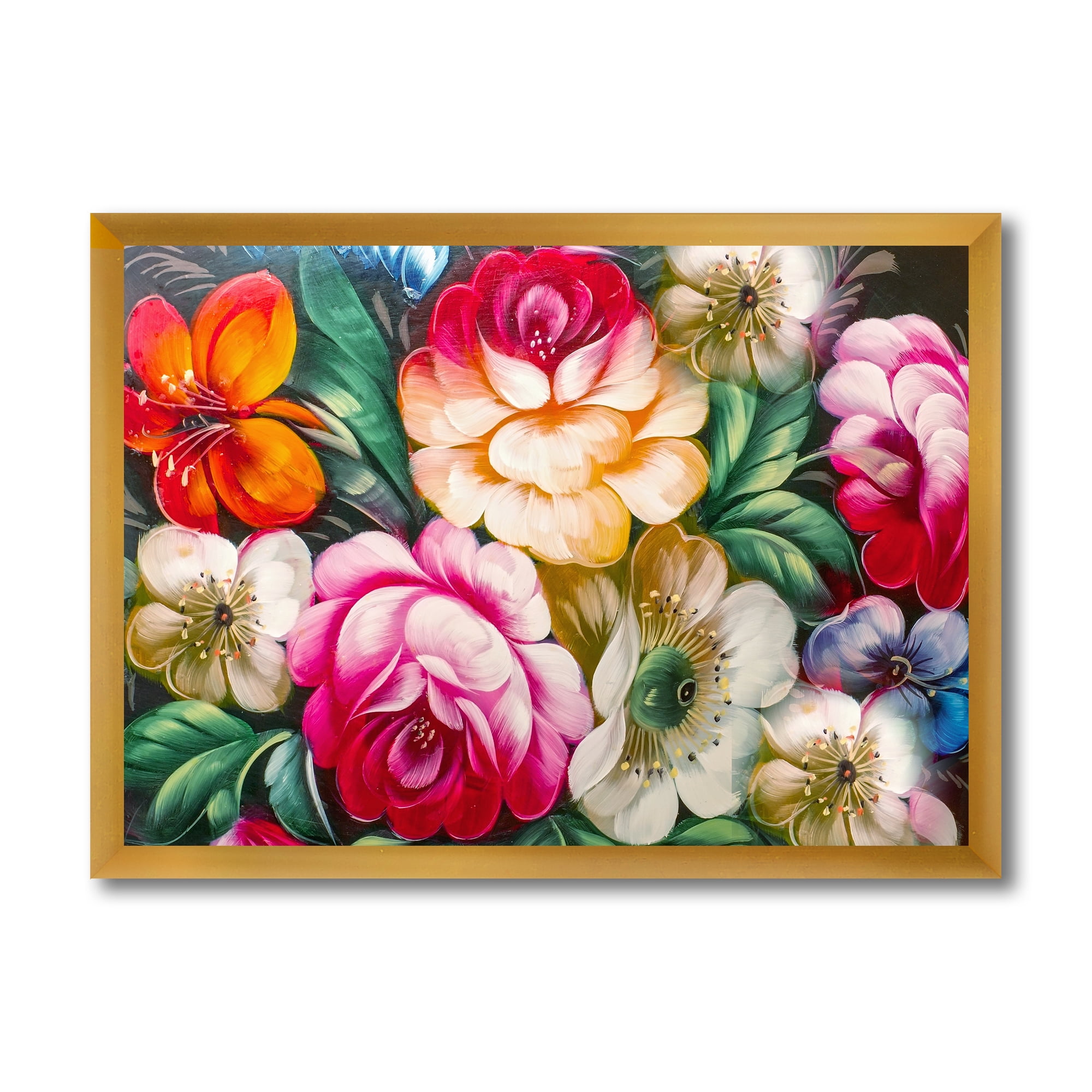 Designart 'Vintage VIbrant Yellow and Red Flower Still Life II' Traditional Framed Art Print