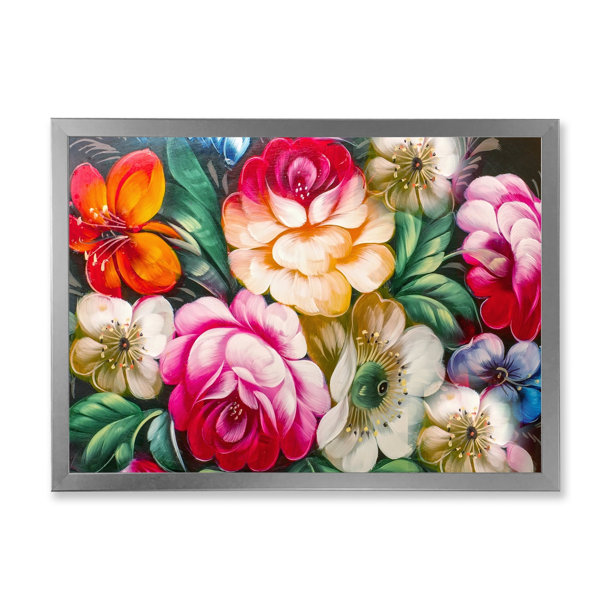 Designart 'Vintage VIbrant Yellow and Red Flower Still Life II' Traditional Framed Art Print