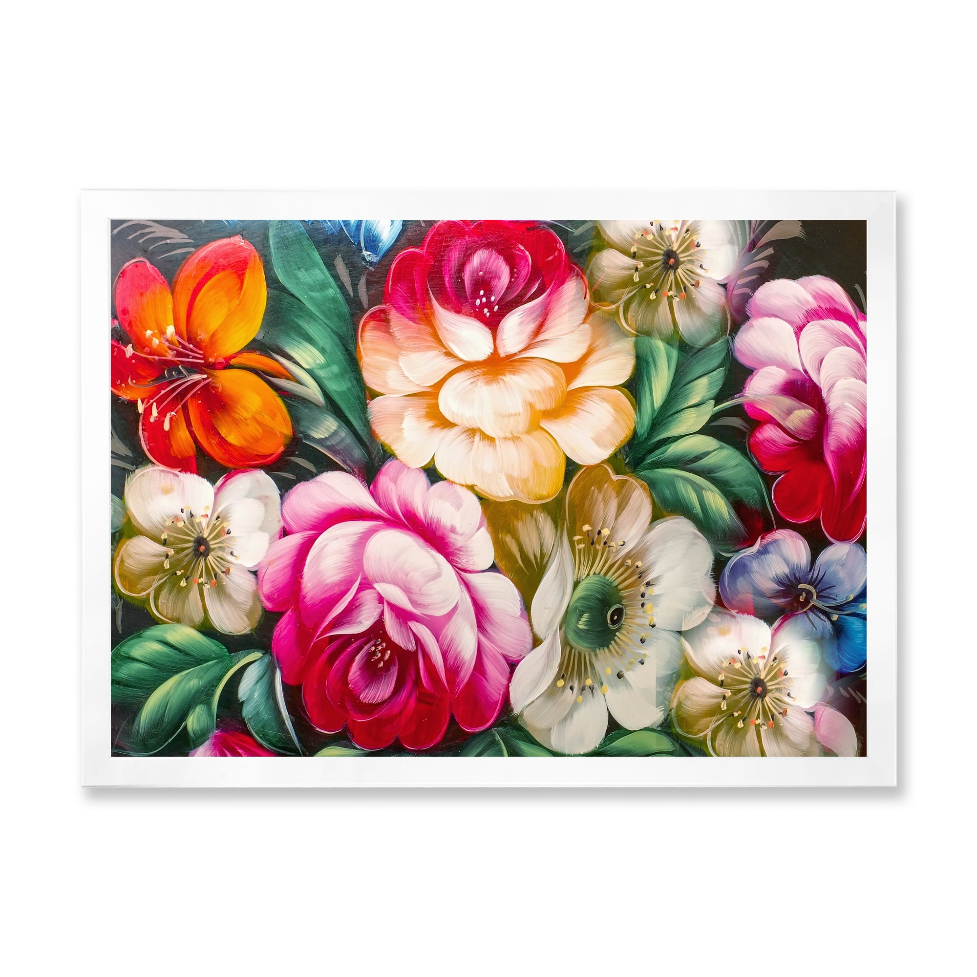Designart 'Vintage VIbrant Yellow and Red Flower Still Life II' Traditional Framed Art Print