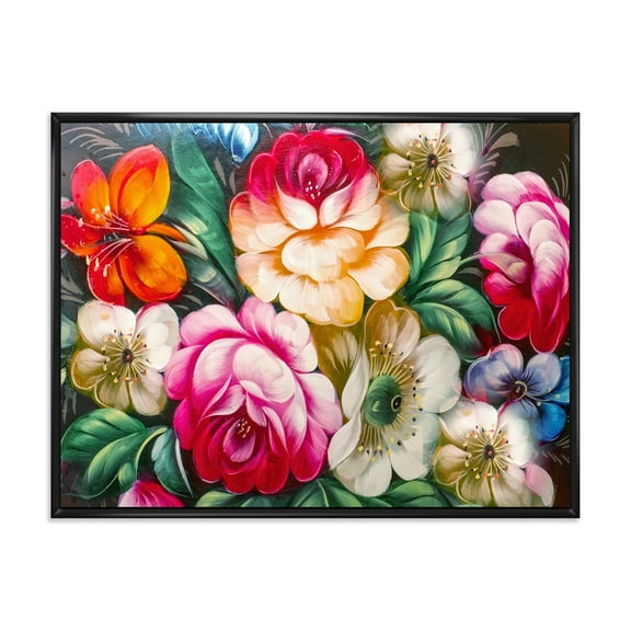 Designart 'Vintage VIbrant Yellow and Red Flower Still Life II' Traditional Framed Canvas Wall Art Print