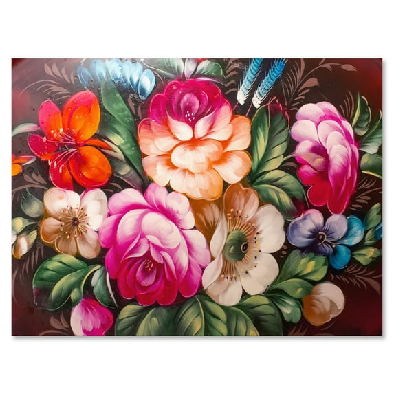 Designart ' Vintage VIbrant Yellow and Red Flower Still Life III ' Traditional Canvas Wall Art Print