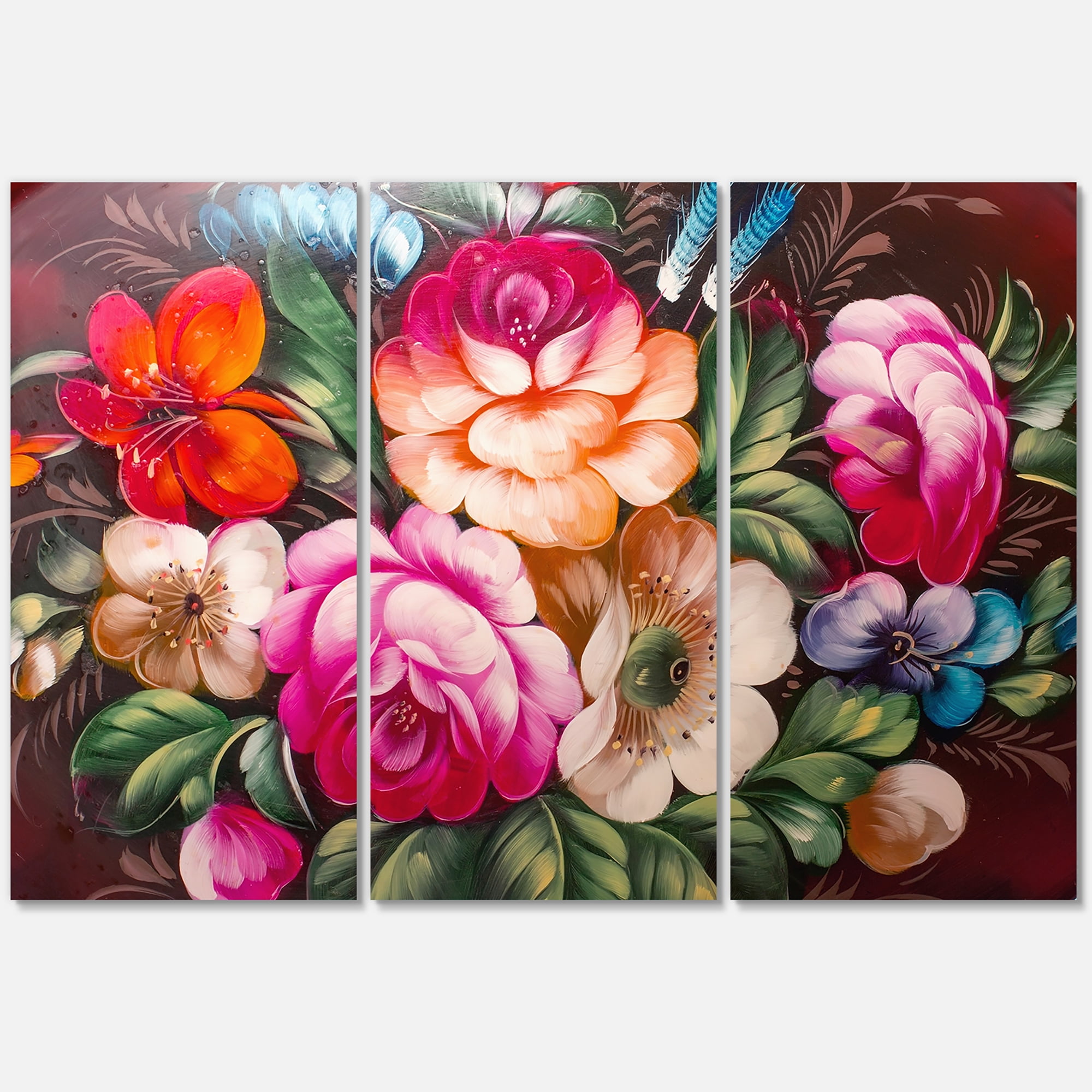 Designart ' Vintage VIbrant Yellow and Red Flower Still Life III ' Traditional Canvas Wall Art Print