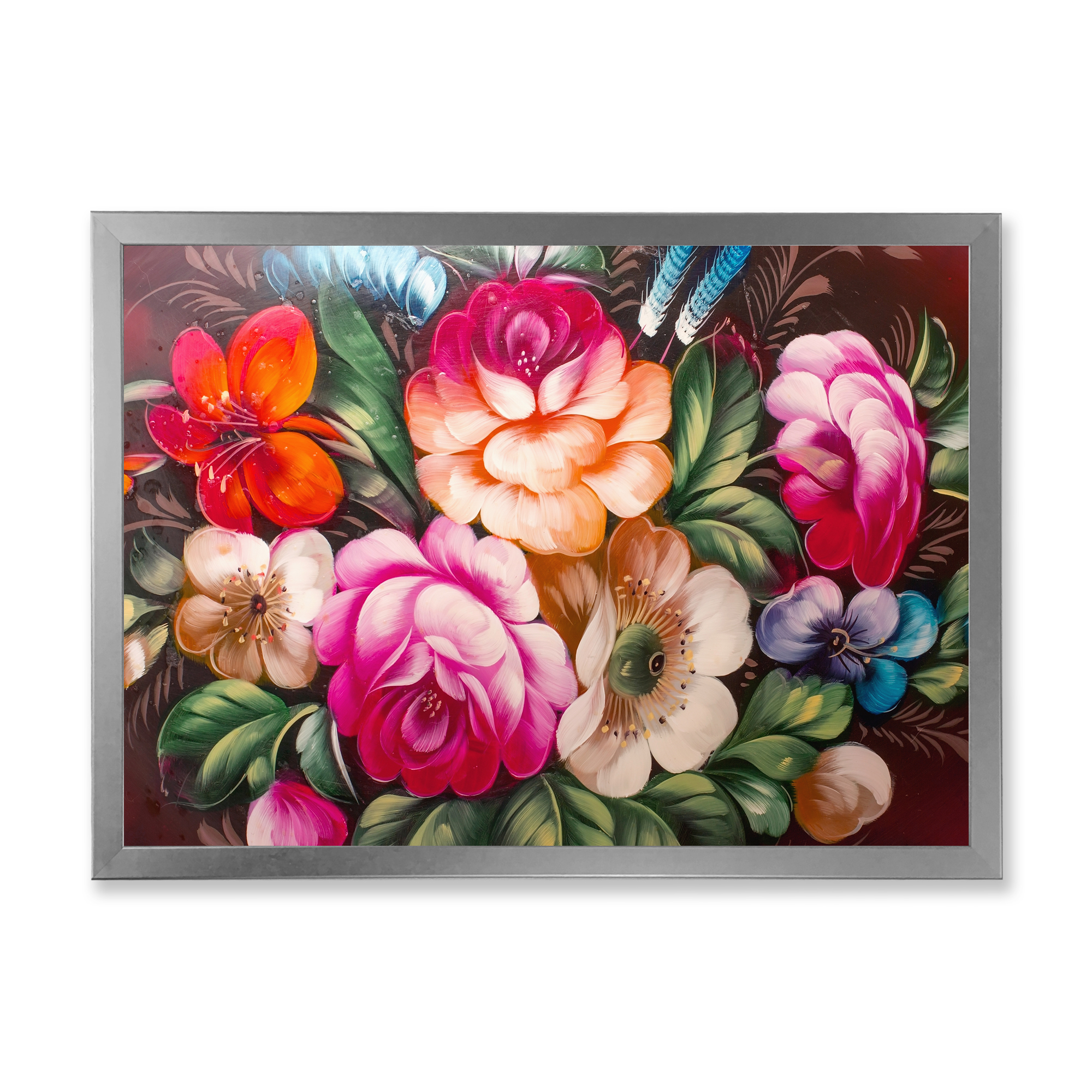 Designart 'Vintage VIbrant Yellow and Red Flower Still Life III' Traditional Framed Art Print