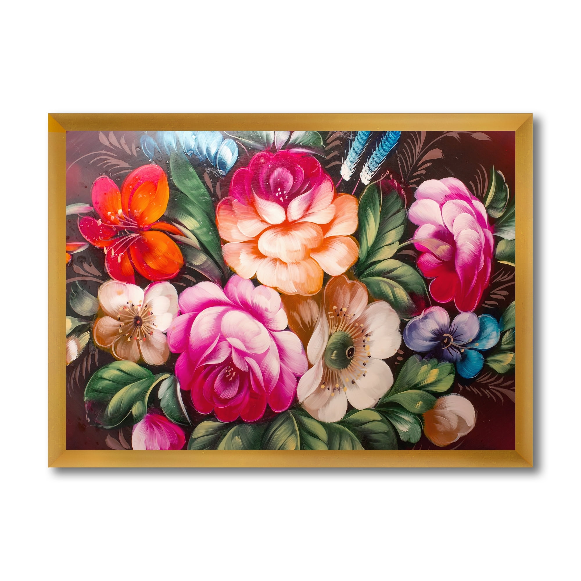 Designart 'Vintage VIbrant Yellow and Red Flower Still Life III' Traditional Framed Art Print