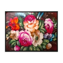 Designart 'Vintage VIbrant Yellow and Red Flower Still Life III' Traditional Framed Canvas Wall Art Print