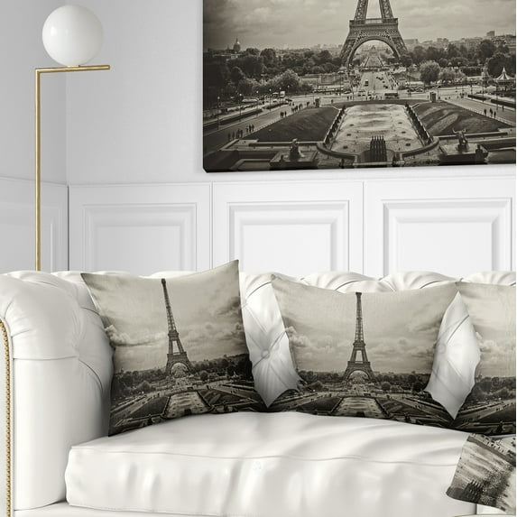Designart Vintage View of Paris France - Cityscape Photo Throw Pillow - 16x16