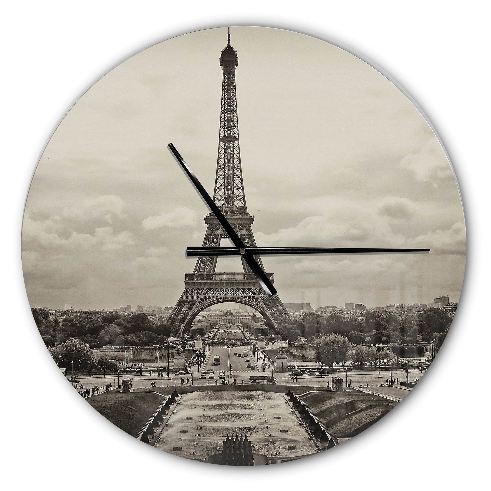 Designart 'Vintage View of Paris France ' Industrial wall clock