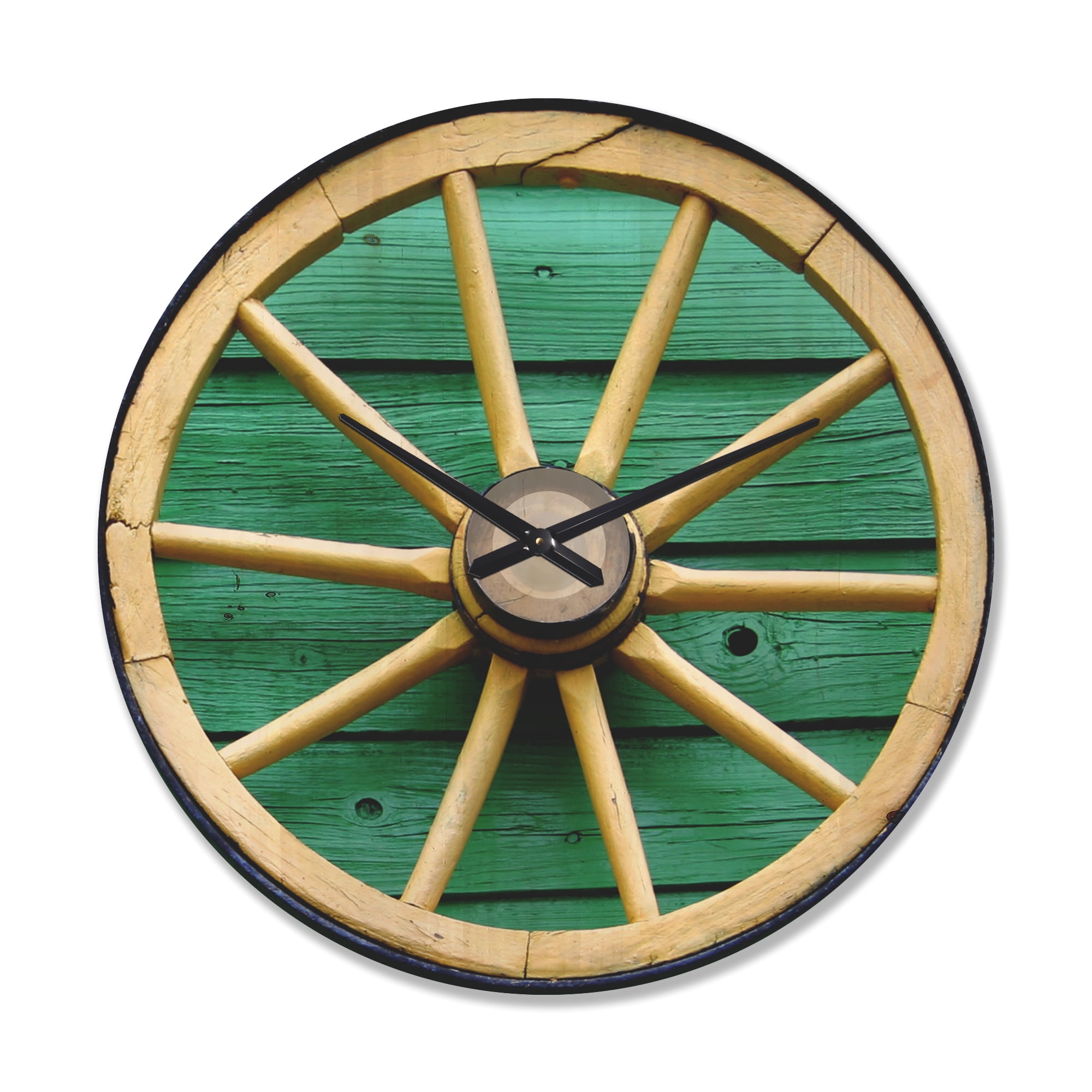 Designart 'Vintage Wagon Wheel on Turquoise Wood ' Farmhouse Wood Wall Clock