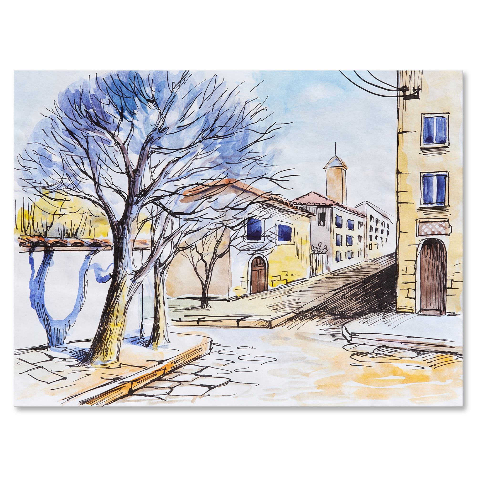 Designart ' Vintage White House In Summer VIllage ' Traditional Canvas Wall Art Print