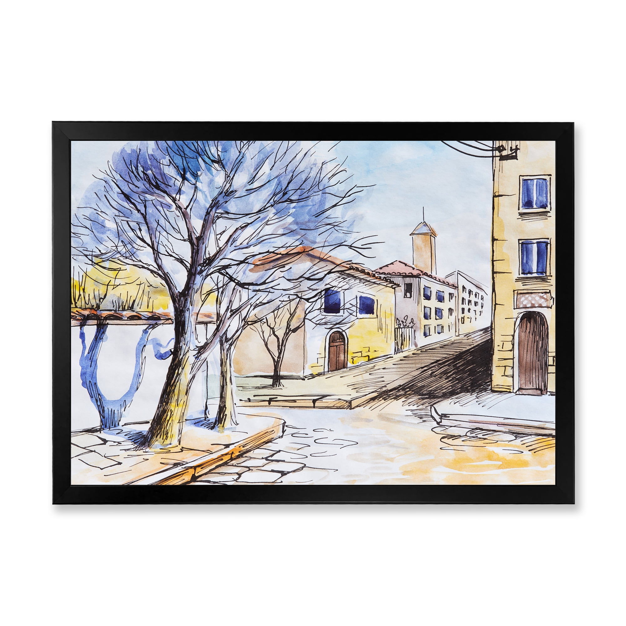 Designart 'Vintage White House In Summer VIllage' Traditional Framed Art Print