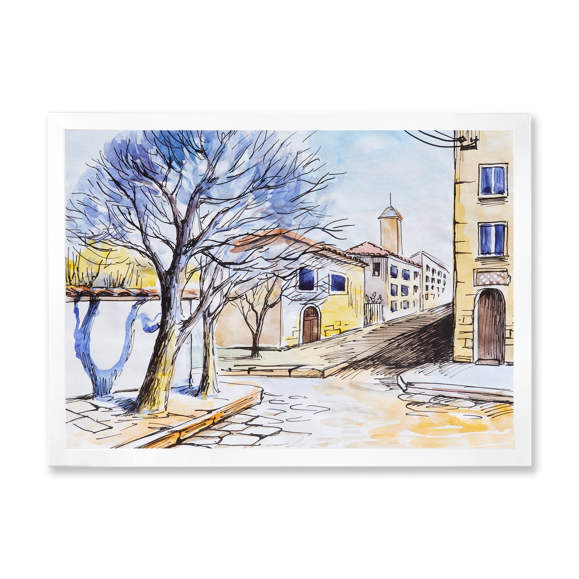 Designart 'Vintage White House In Summer VIllage' Traditional Framed Art Print