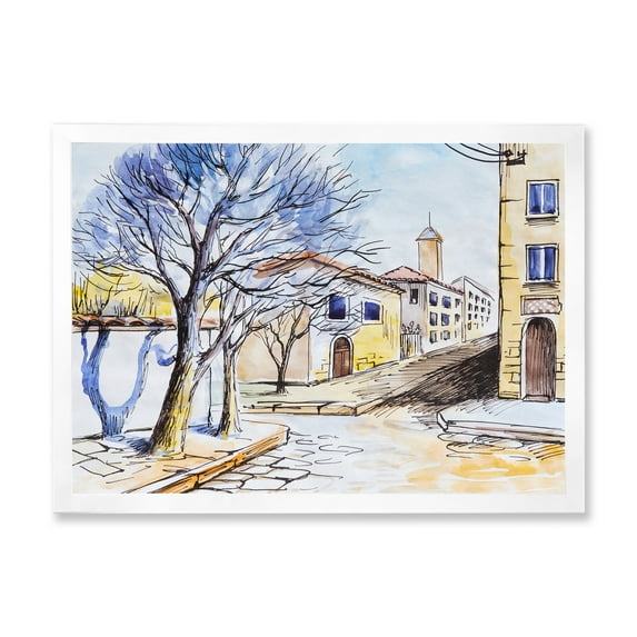 Designart 'Vintage White House In Summer VIllage' Traditional Framed Art Print