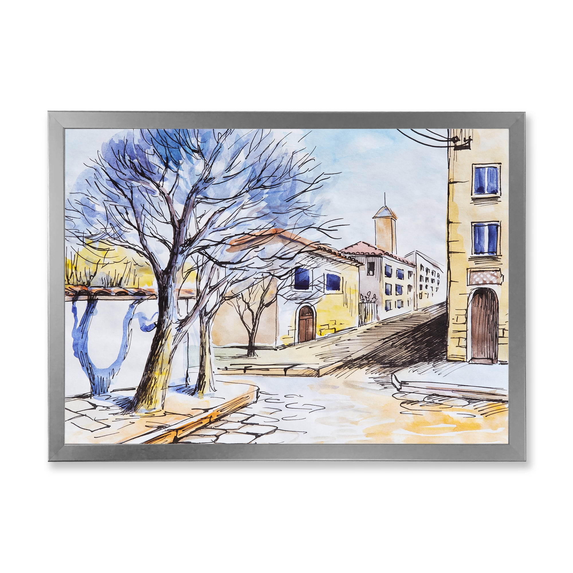 Designart 'Vintage White House In Summer VIllage' Traditional Framed Art Print