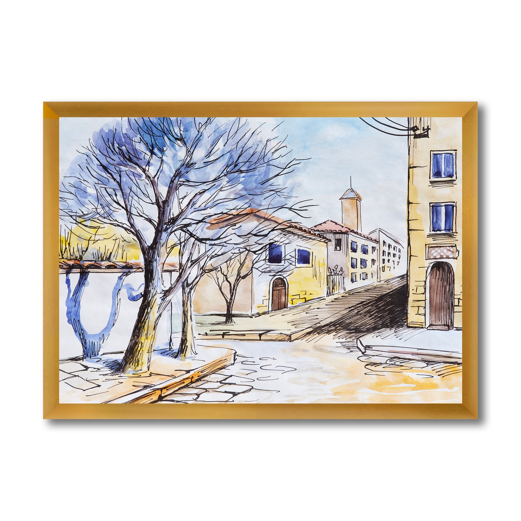Designart 'Vintage White House In Summer VIllage' Traditional Framed Art Print