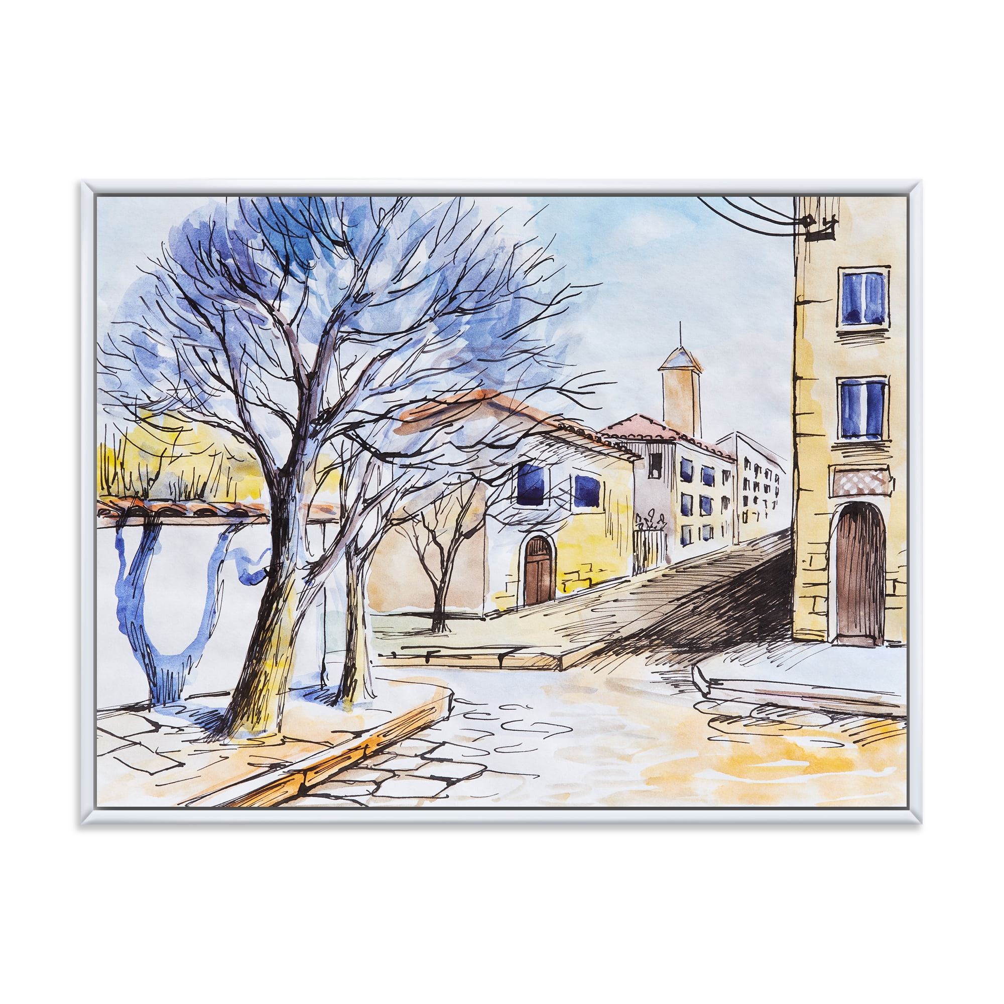 Designart 'Vintage White House In Summer VIllage' Traditional Framed Canvas Wall Art Print