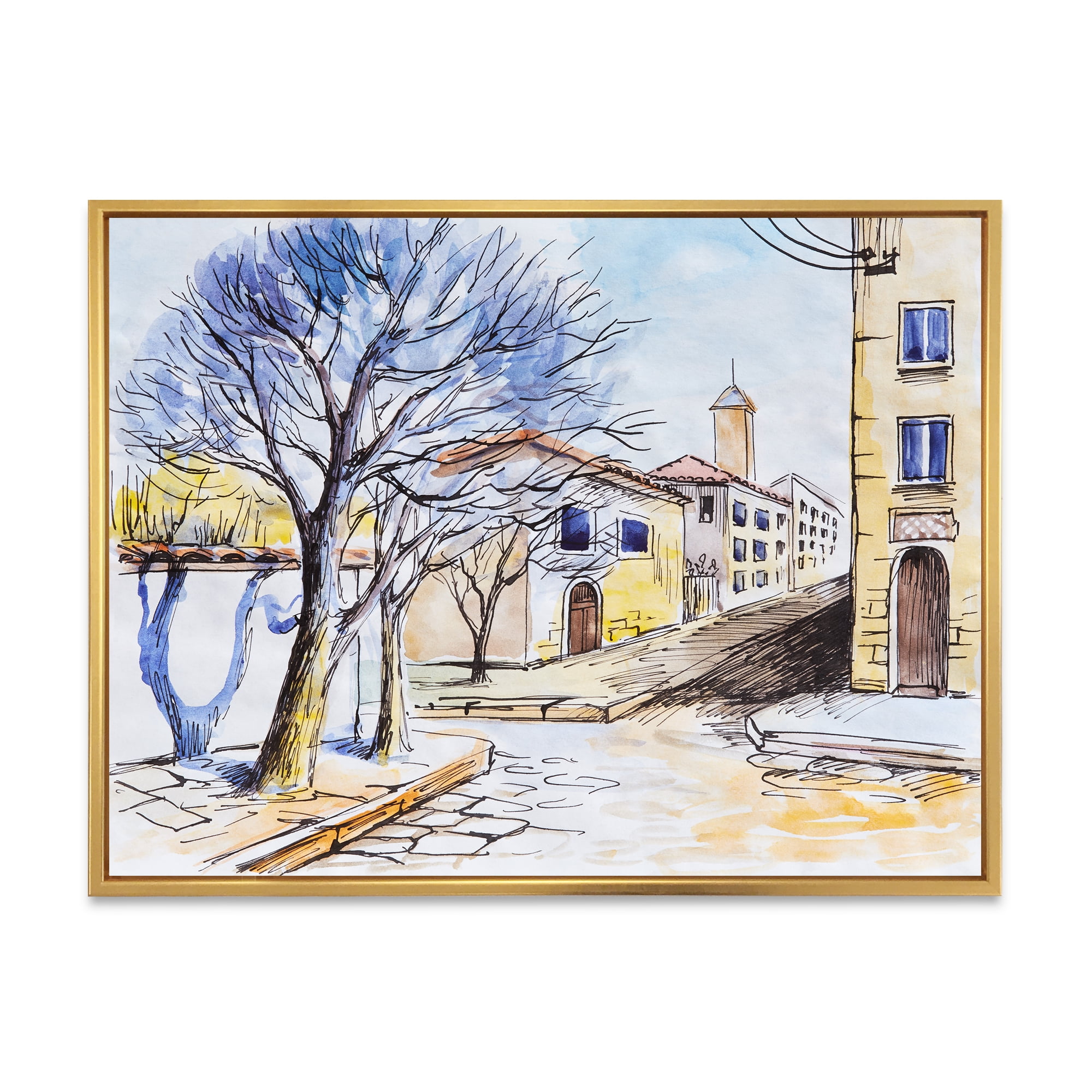 Designart 'Vintage White House In Summer VIllage' Traditional Framed Canvas Wall Art Print