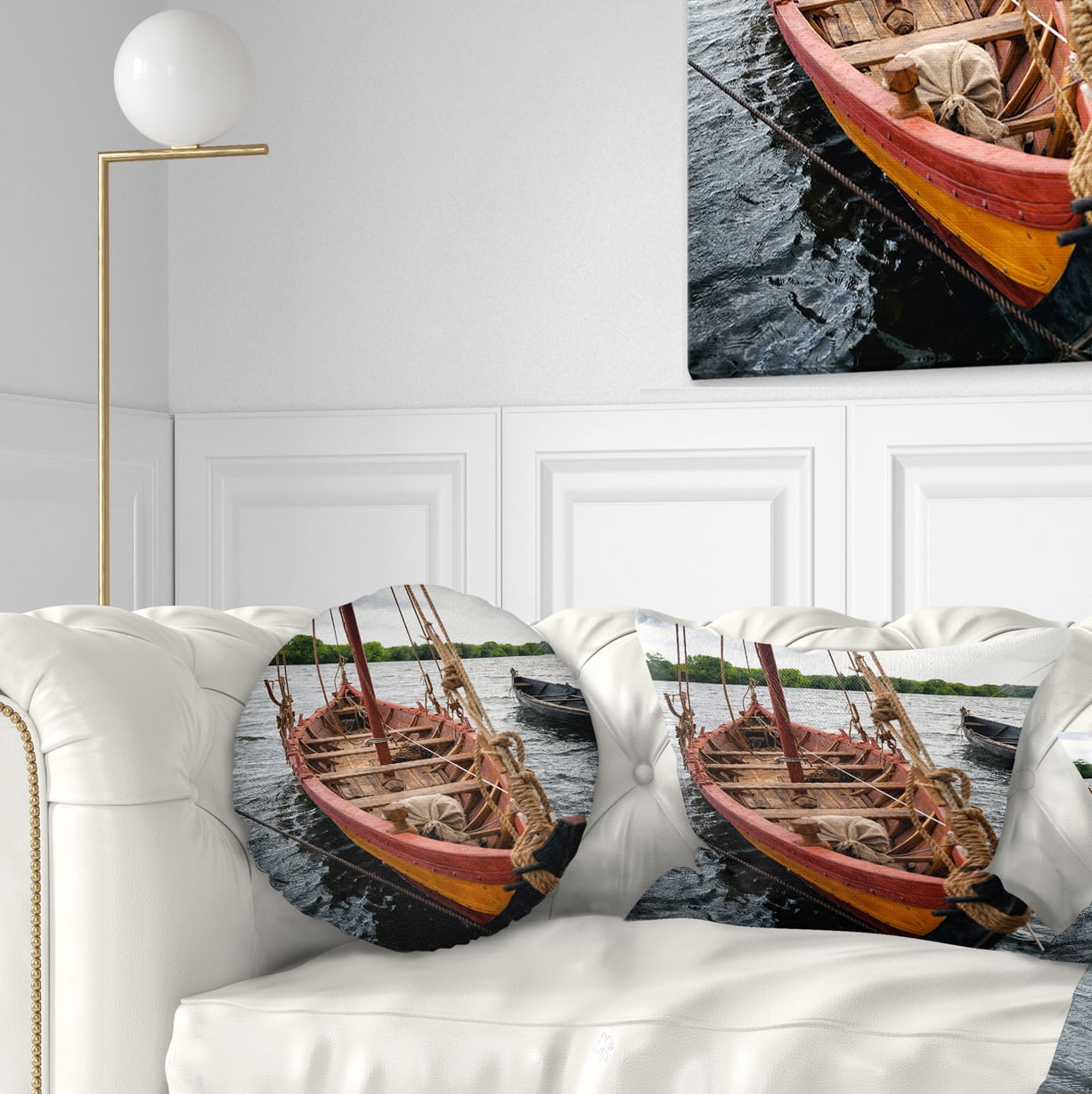 Designart Vintage Wooden Boat - Seascape Throw Pillow - 12x20