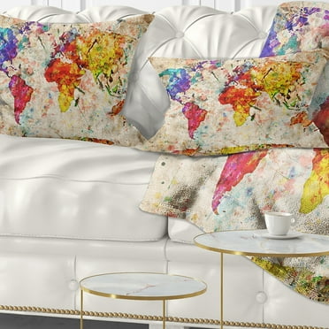 Designart Vintage World Map Watercolor - Map Throw Pillow - 12x20