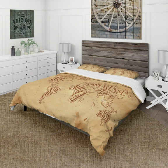 Designart 'Vintage Worldmap in Chalk Background' Maps Duvet Cover Set