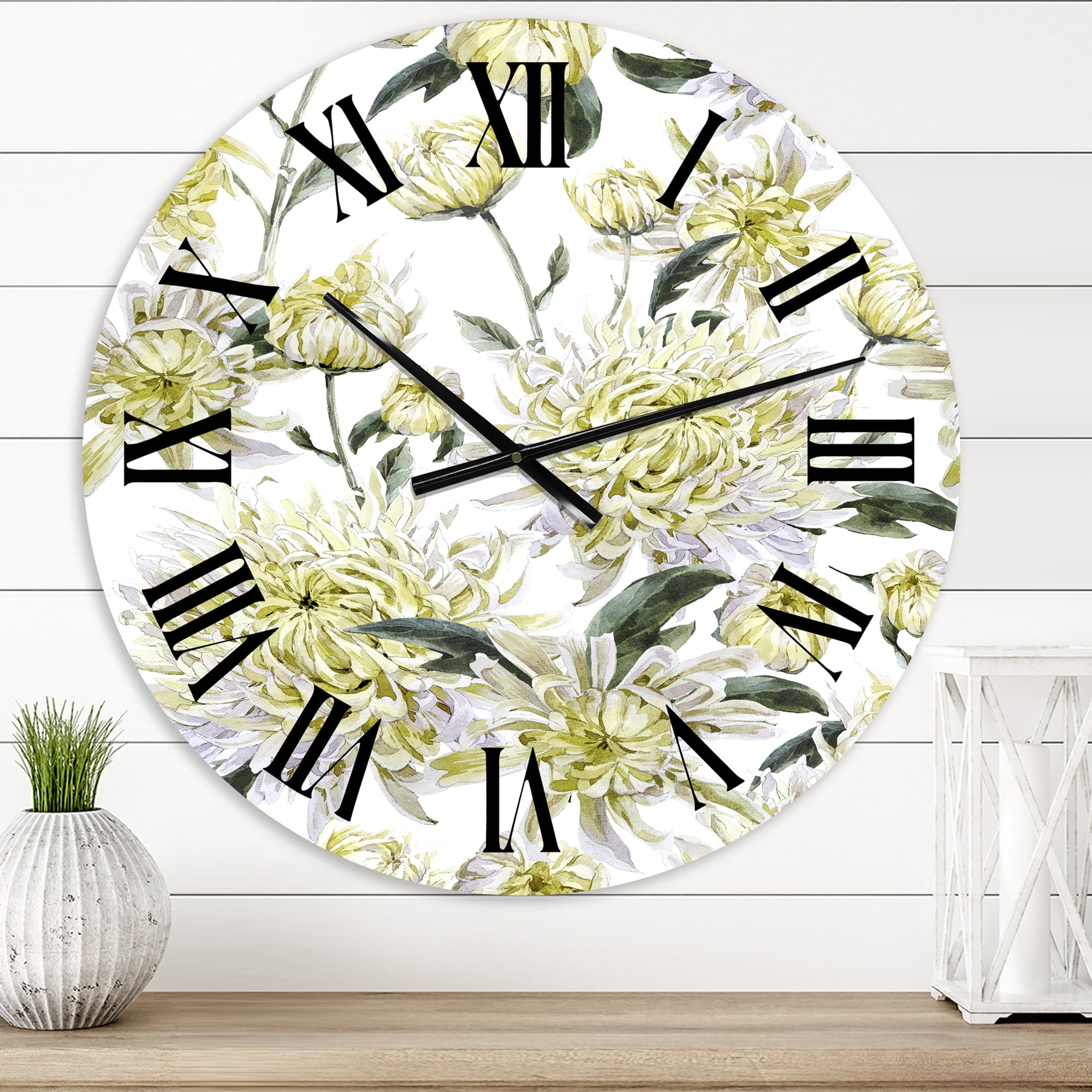 Designart 'Vintage Yellow Chrysanthemus I' Traditional Wall Clock