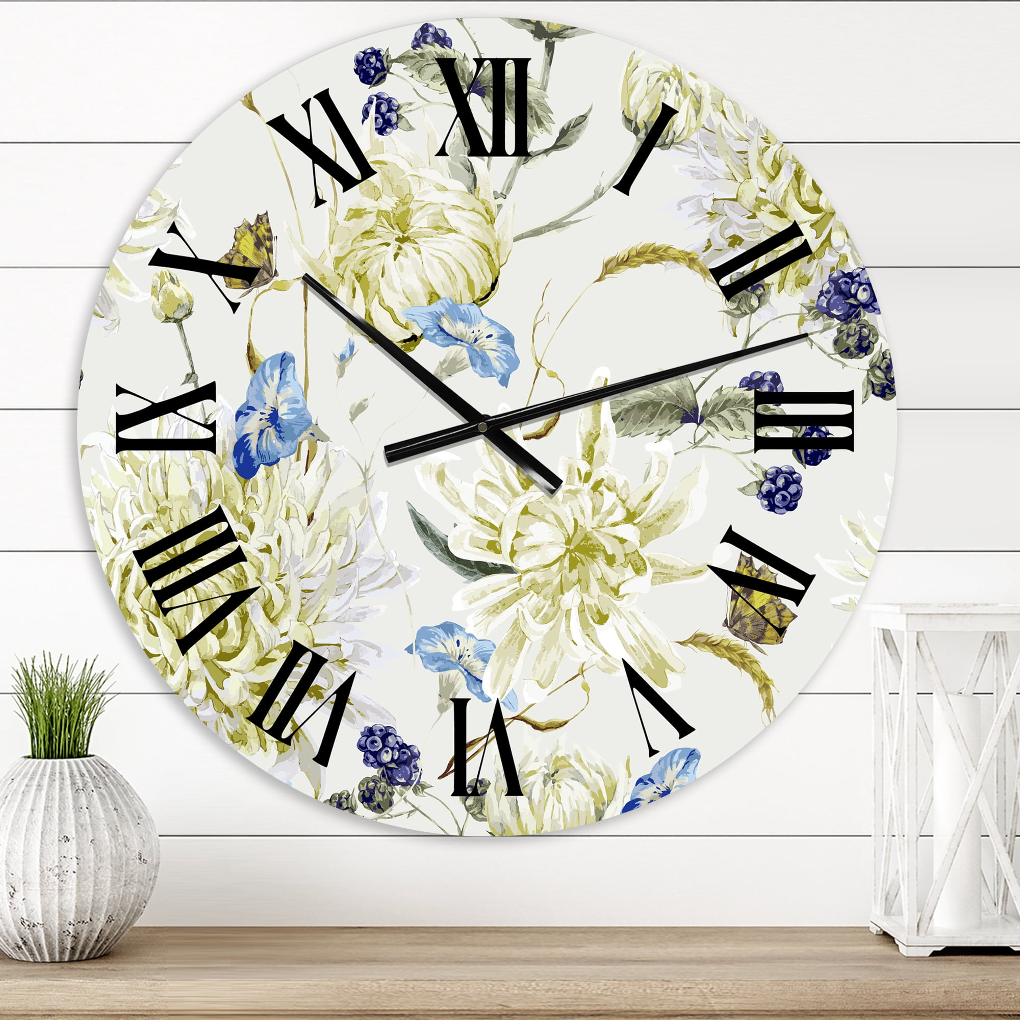 Designart 'Vintage Yellow Chrysanthemus Ii' Traditional Wall Clock