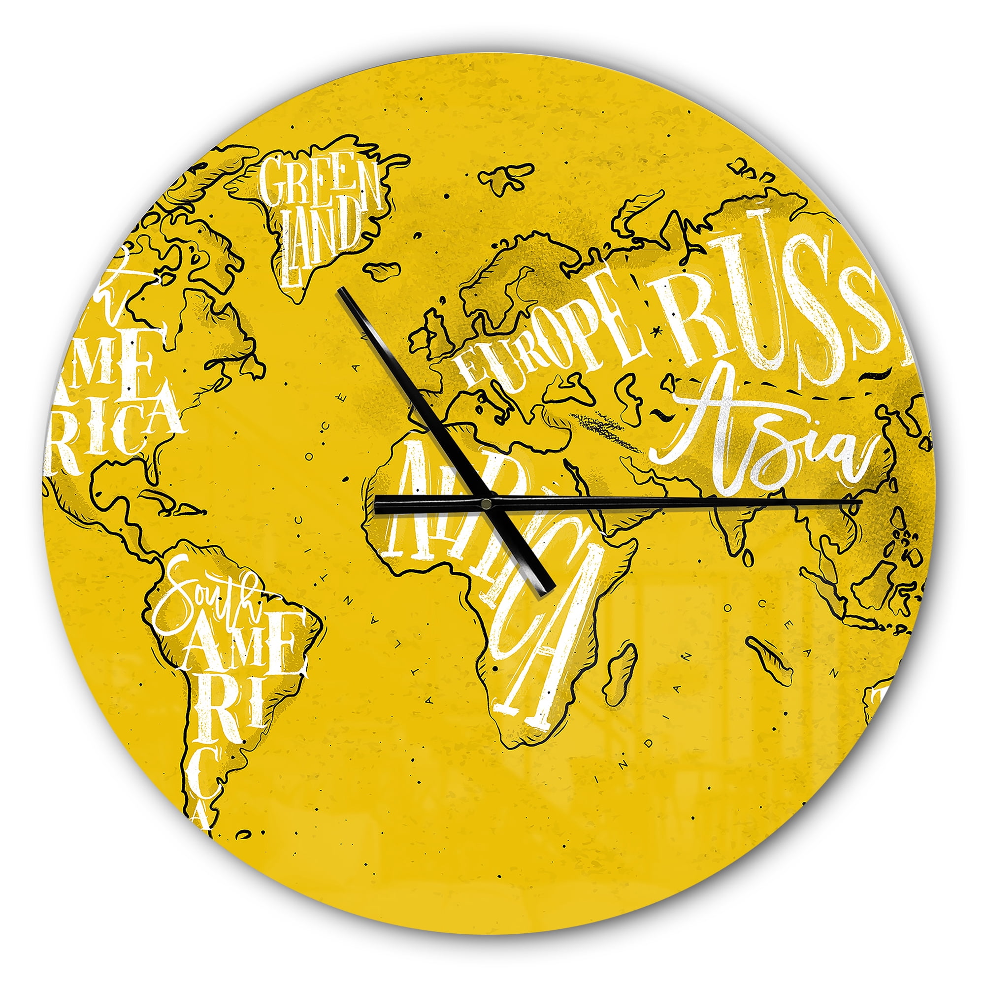 Designart 'Vintage Yellow Worldmap ' Modern wall clock