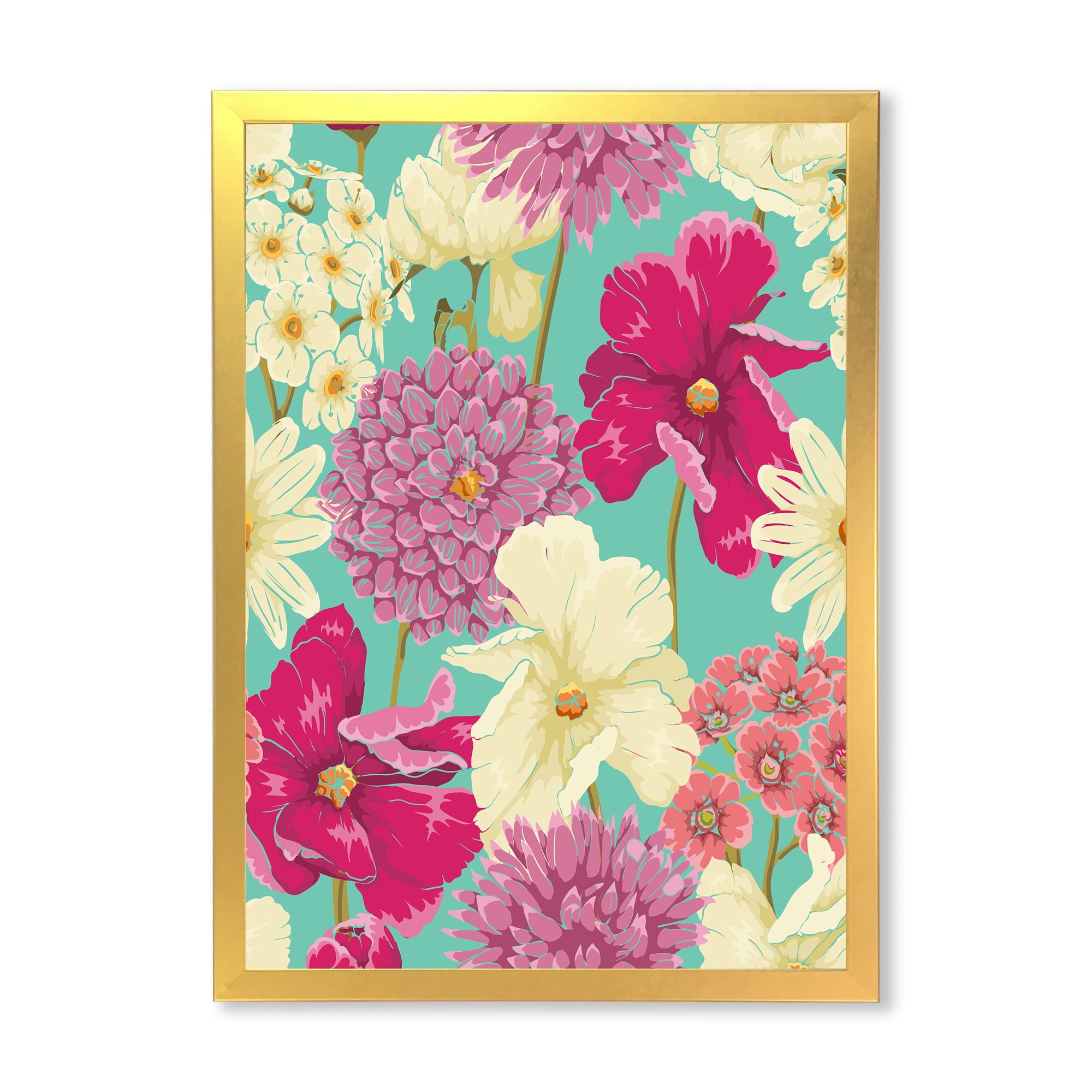 Designart 'Vintage Yellow and Pink Flowers' Traditional Framed Art Print