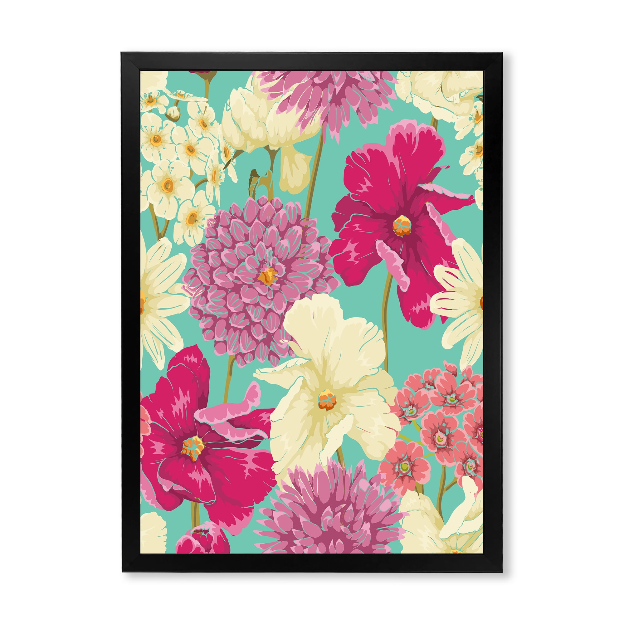 Designart 'Vintage Yellow and Pink Flowers' Traditional Framed Art Print