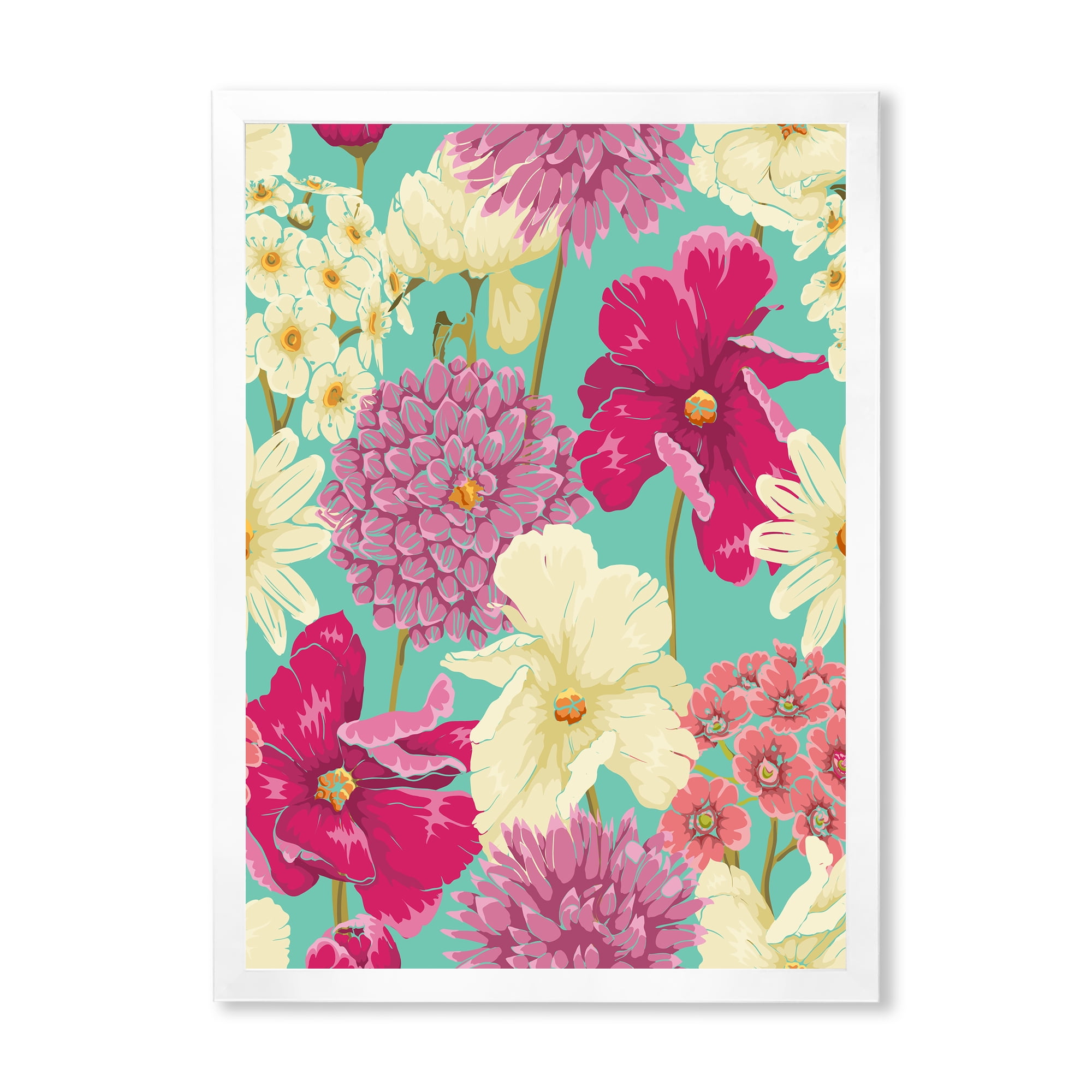 Designart 'Vintage Yellow and Pink Flowers' Traditional Framed Art Print