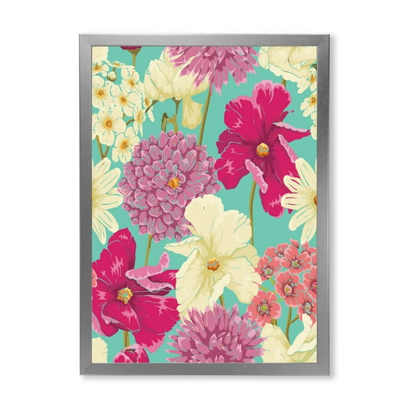 Designart 'Vintage Yellow and Pink Flowers' Traditional Framed Art Print
