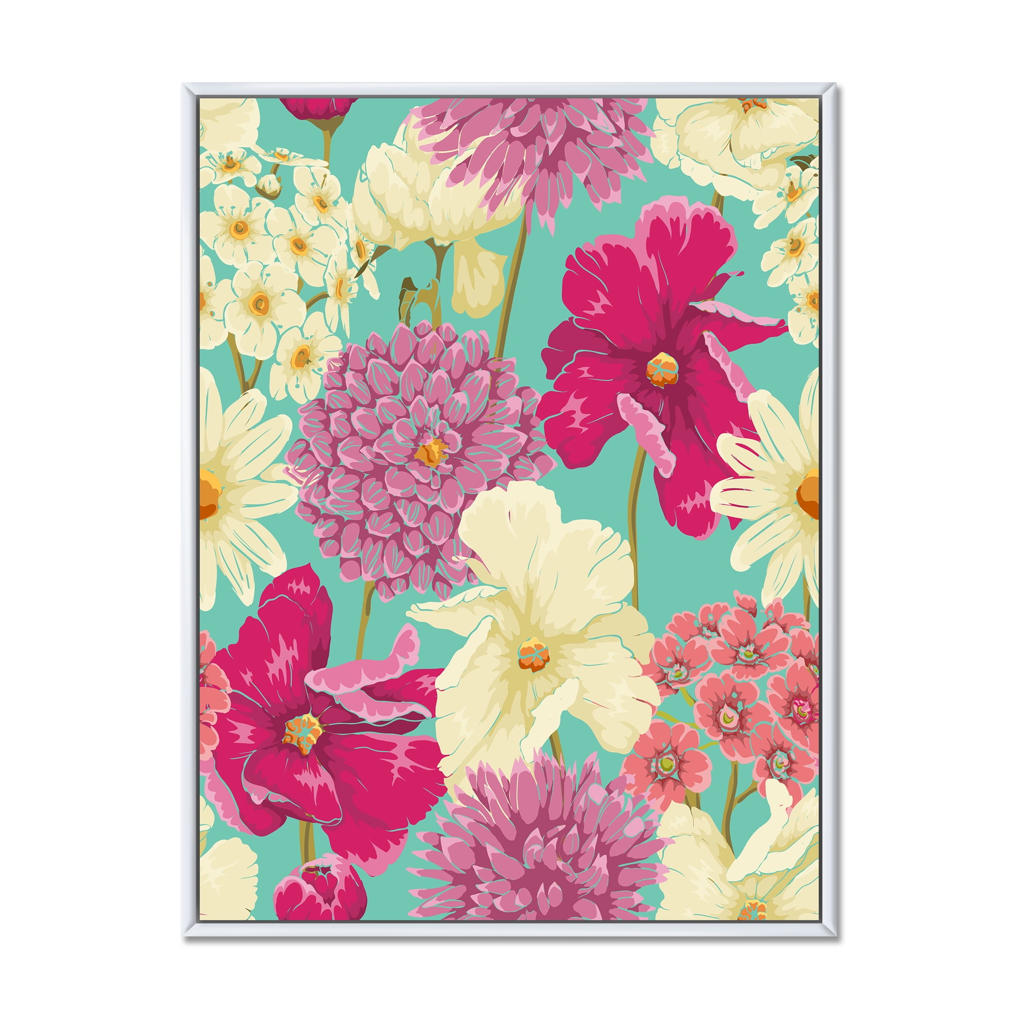 Designart 'Vintage Yellow and Pink Flowers' Traditional Framed Canvas Wall Art Print