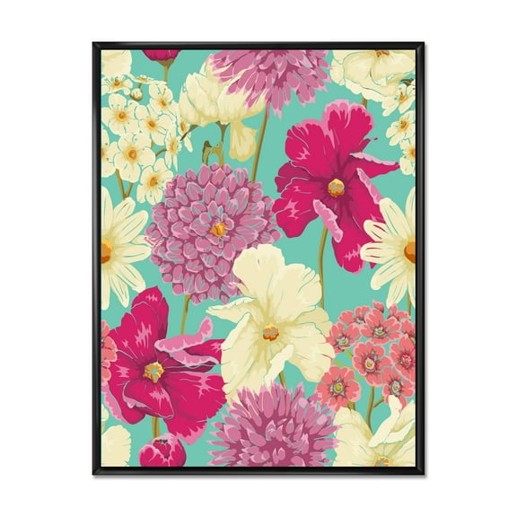 Designart 'Vintage Yellow and Pink Flowers' Traditional Framed Canvas Wall Art Print