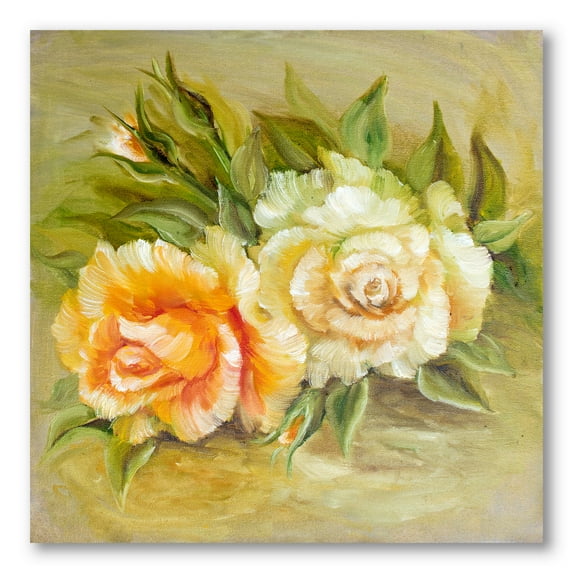 Designart ' Vintage Yellow and White Roses ' Traditional Canvas Wall Art Print