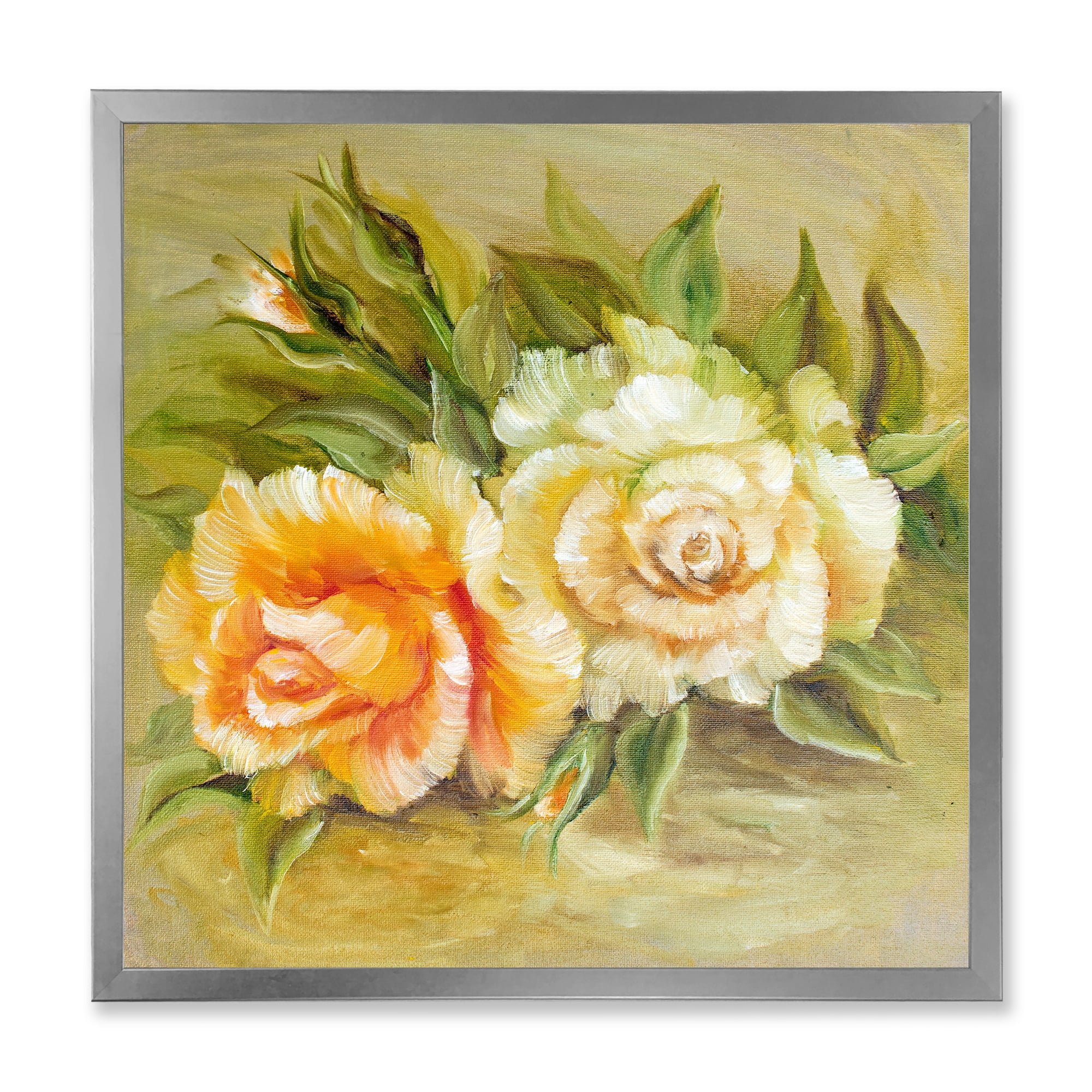 Designart 'Vintage Yellow and White Roses' Traditional Framed Art Print