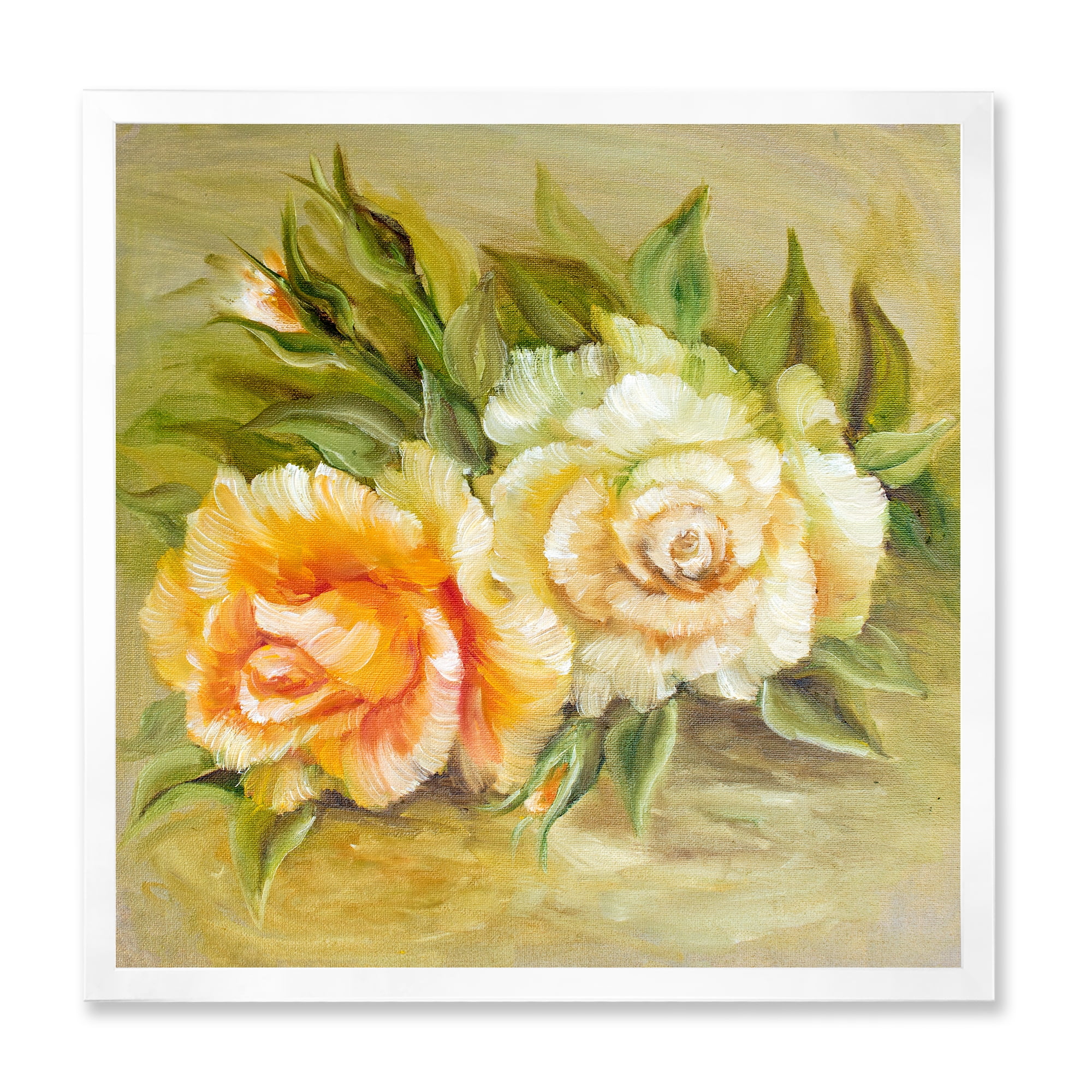 Designart 'Vintage Yellow and White Roses' Traditional Framed Art Print