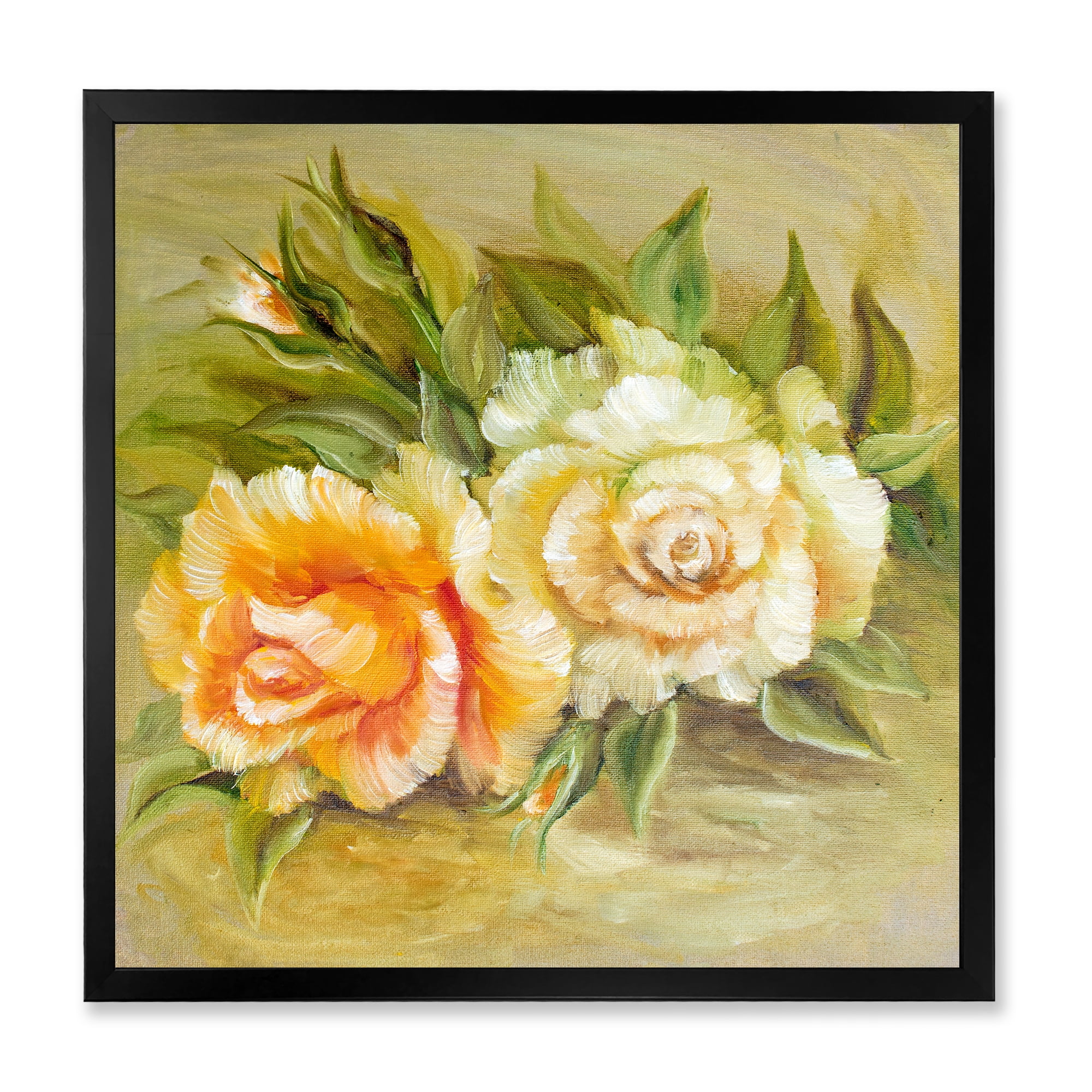 Designart 'Vintage Yellow and White Roses' Traditional Framed Art Print