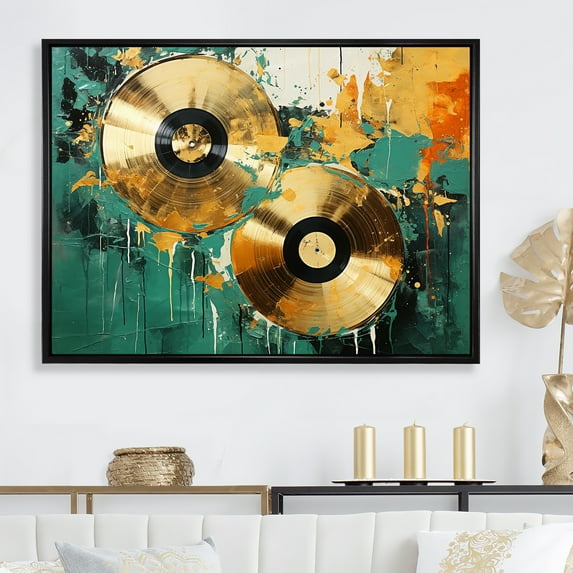 Designart "Vinyl Records Minimalist Style I" Vinyl Records Floater Framed Wall Art Prints