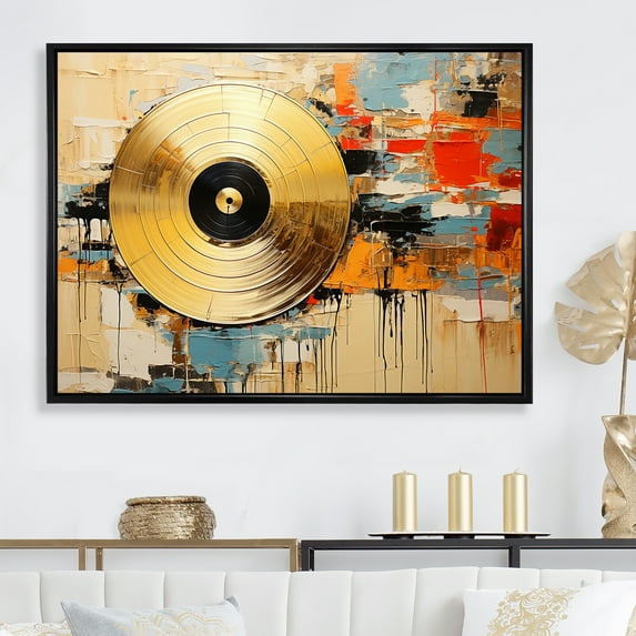 Designart "Vinyl Records Minimalist Style" Vinyl Records Floater Framed Canvas Art Print