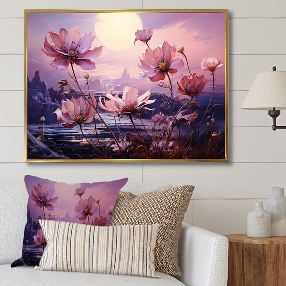 Designart "Violet Harmony In Bloom II" Flower Floater Framed Wall Art Living Room