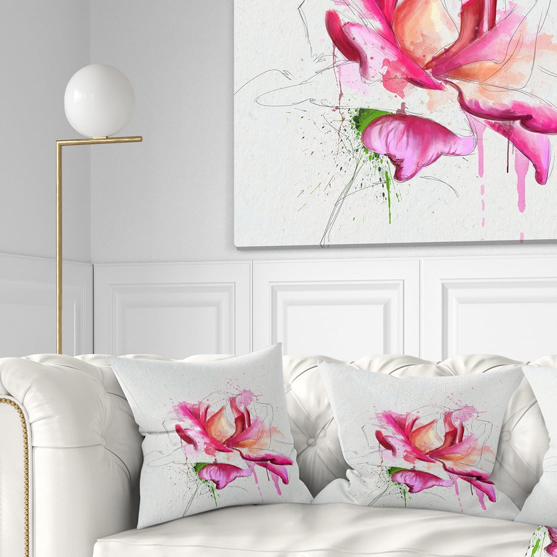 Designart Violet Watercolor Rose Sketch - Floral Throw Pillow - 16x16